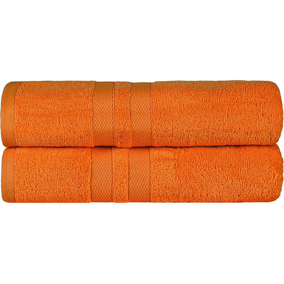 (Orange) Pack of 2 Large Jumbo Bath Sheet Towels 100% Egyptian Cotton Big Bath Sheets Quick dry & Absorbent