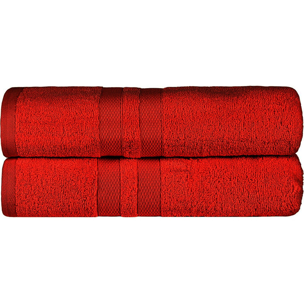 (Red) Pack of 2 Large Jumbo Bath Sheet Towels 100% Egyptian Cotton Big Bath Sheets Quick dry & Absorbent