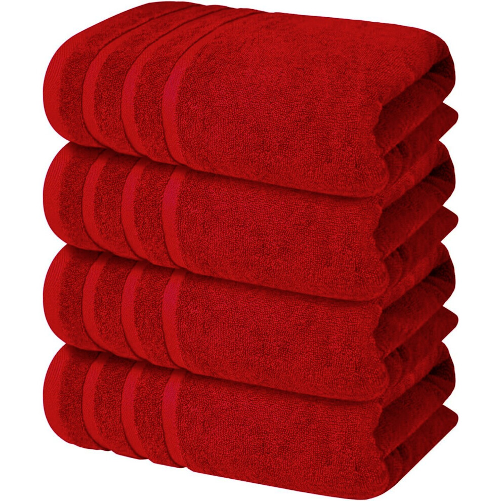 (Red) 4 x Large Jumbo Bath Sheet Towel Set (75 x 150 cm-500GSM) Pure Cotton XL Bath Sheet Towels