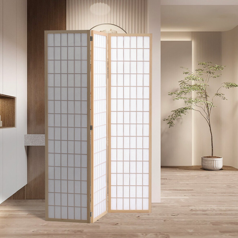 (Natural) 3-Panel Solid Wood Folding Room Divider Screen