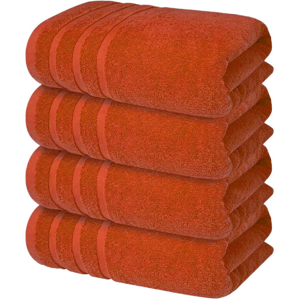 (Orange) 4 x Large Jumbo Bath Sheet Towel Set (75 x 150 cm-500GSM) Pure Cotton XL Bath Sheet Towels