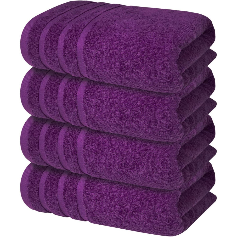 (Purple) 4 x Large Jumbo Bath Sheet Towel Set (75 x 150 cm-500GSM) Pure Cotton XL Bath Sheet Towels