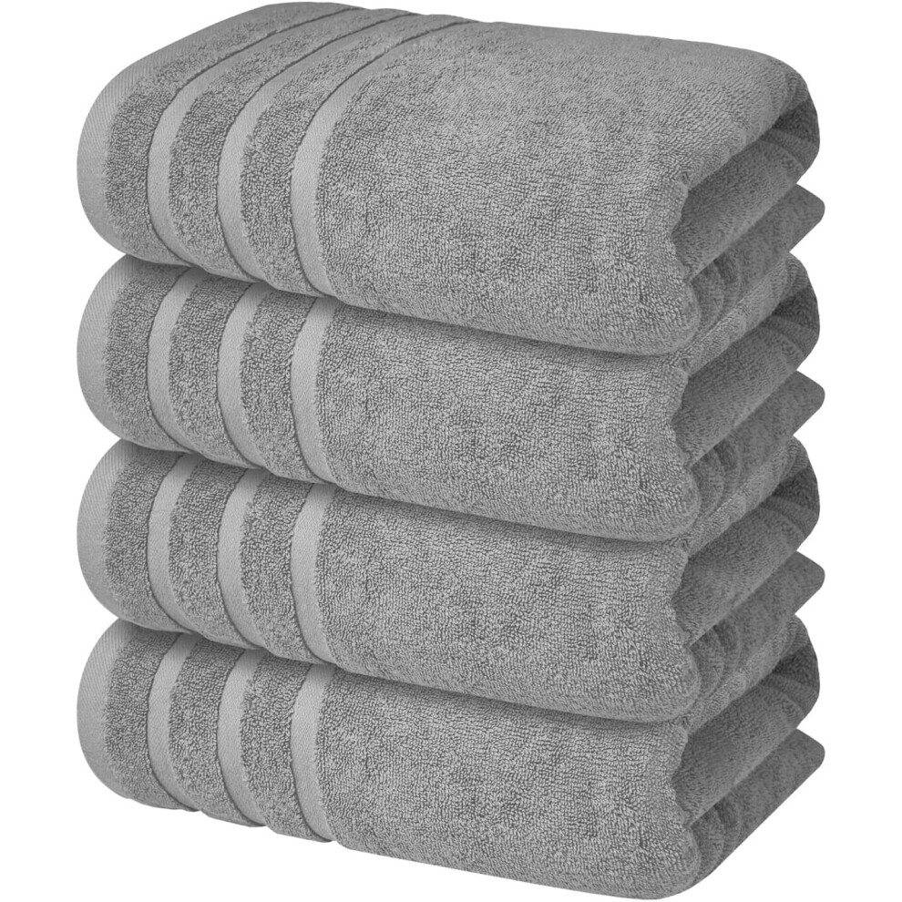 (Silver) 4 x Large Jumbo Bath Sheet Towel Set (75 x 150 cm-500GSM) Pure Cotton XL Bath Sheet Towels