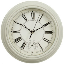 (Cream) Traditional Lincoln Wall Clock with Thermometer - Classic Roman Numeral 29cm