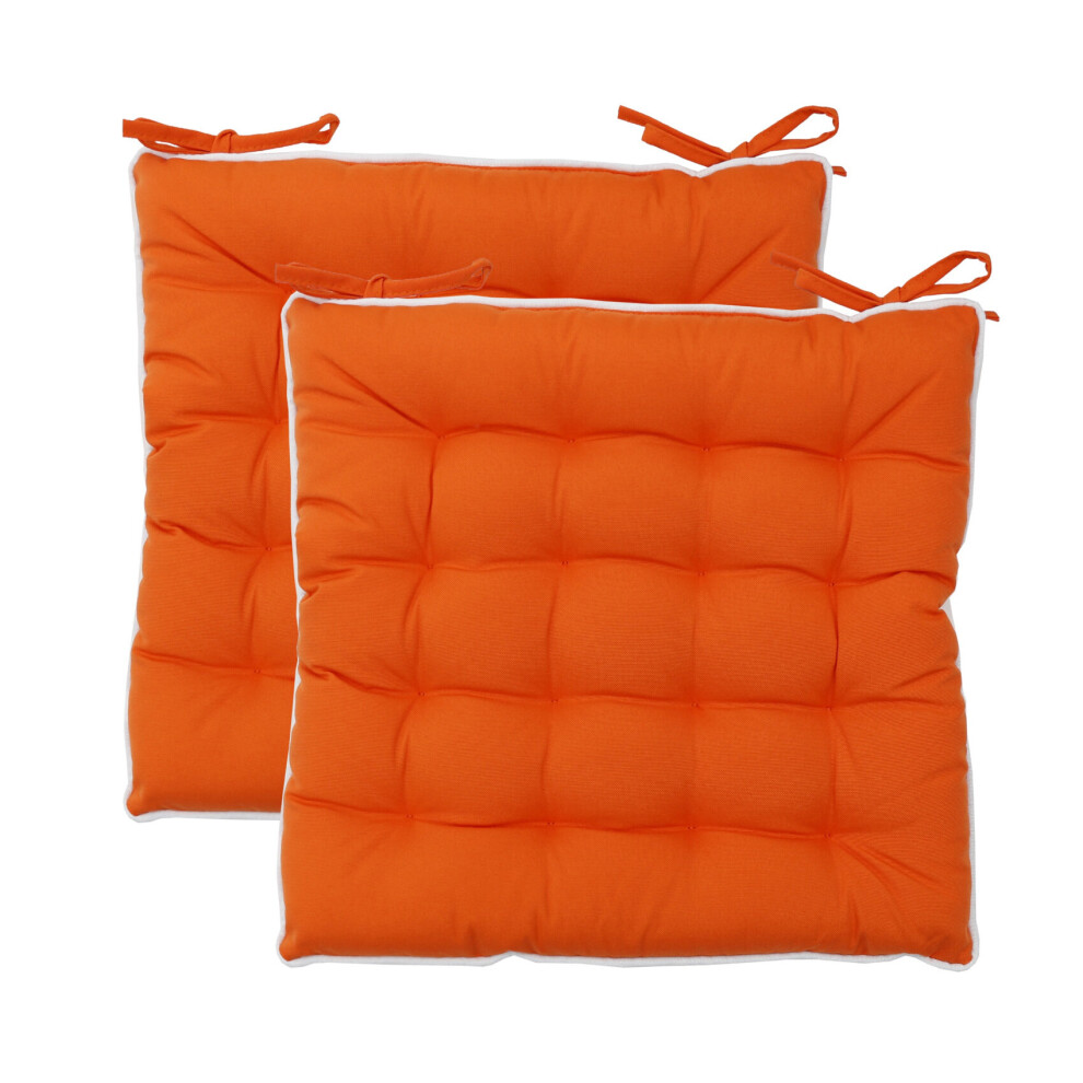(Carrot, Pack of 2) Plain Square Seat Pad UV Protected Chair Cushion 42cm x 42cm