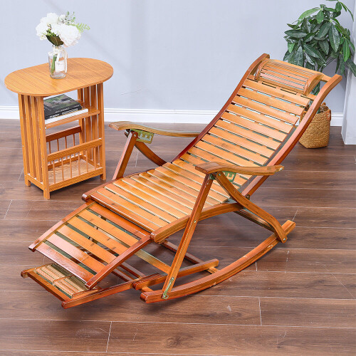 Living And Home Brown Bamboo Rocking Chair Foldable Recliner 1