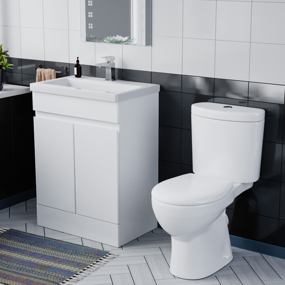 Nes Home Flat Pack 600mm Gloss White Basin Vanity & Close Coupled Toilet Set