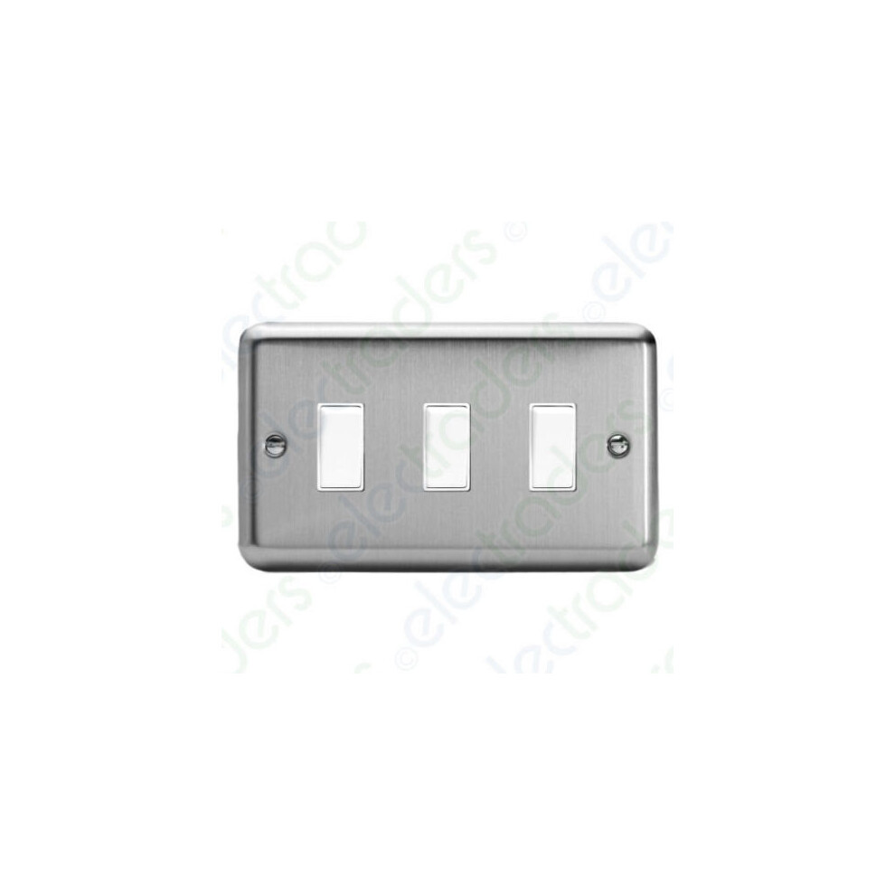 Varilight Xs93w 3 Gang 2 Way 10Amp Switch Twin Plate Matt Chrome (White Inserts) 5021575831542