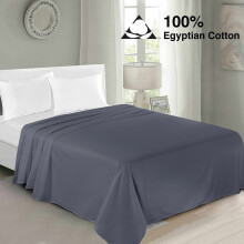 (Single , Grey) 100% Egyptian Cotton Flat Sheets TC 400 Full Bed Sheet Single Double King Size