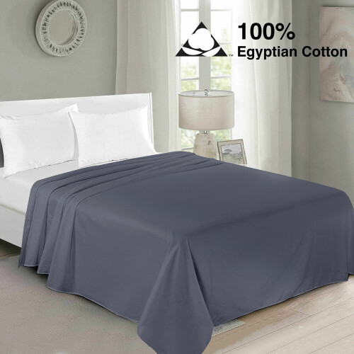 (Single , Grey) 100% Egyptian Cotton Flat Sheets TC 400 Full Bed Sheet Single Double King Size