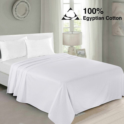 (Double, White) 100% Egyptian Cotton Flat Sheets TC 400 Full Bed Sheet Single Double King Size