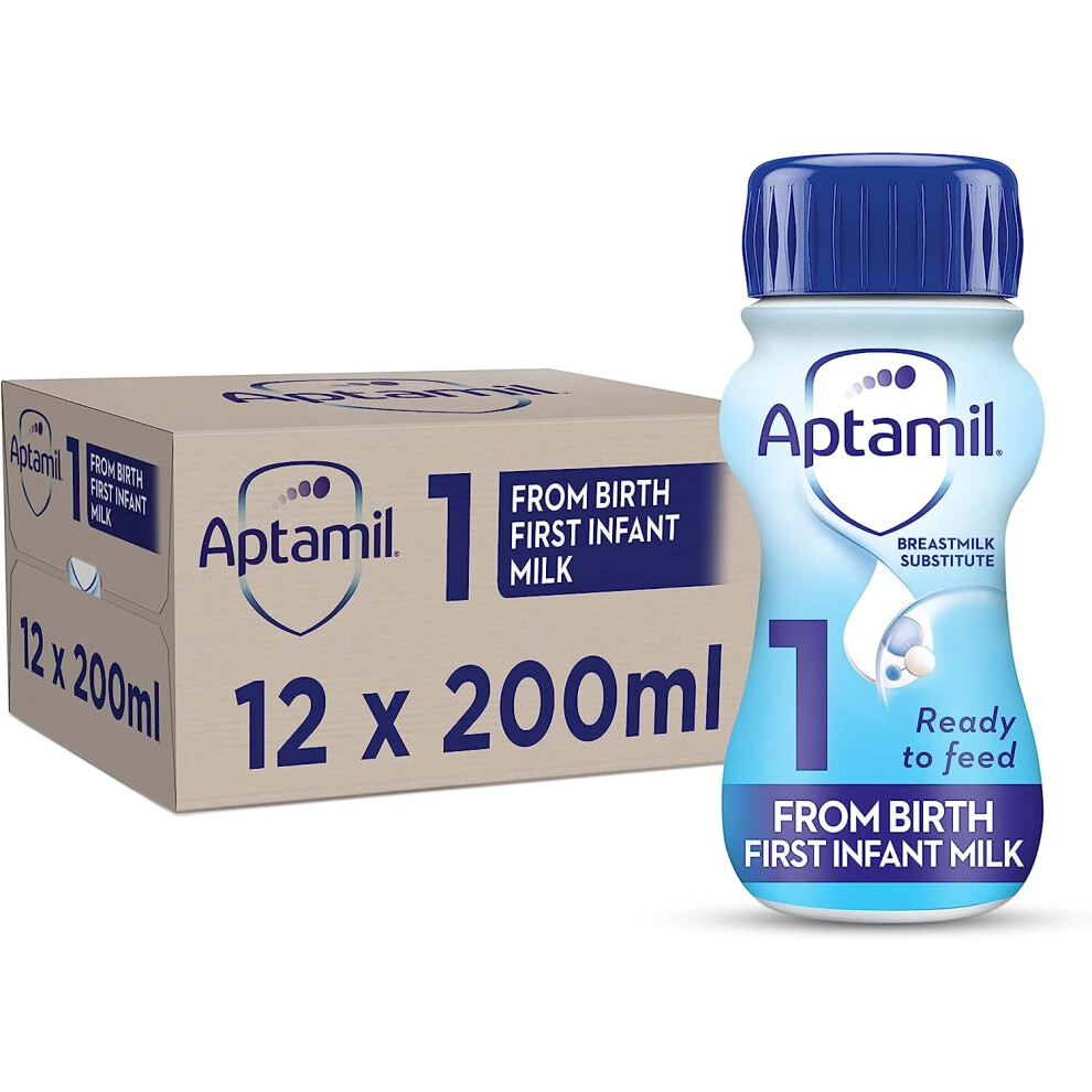 Aptamil 1 First Infant Baby Milk Ready to Use Liquid Formula, from Birth, 200 ml (Pack of 12)