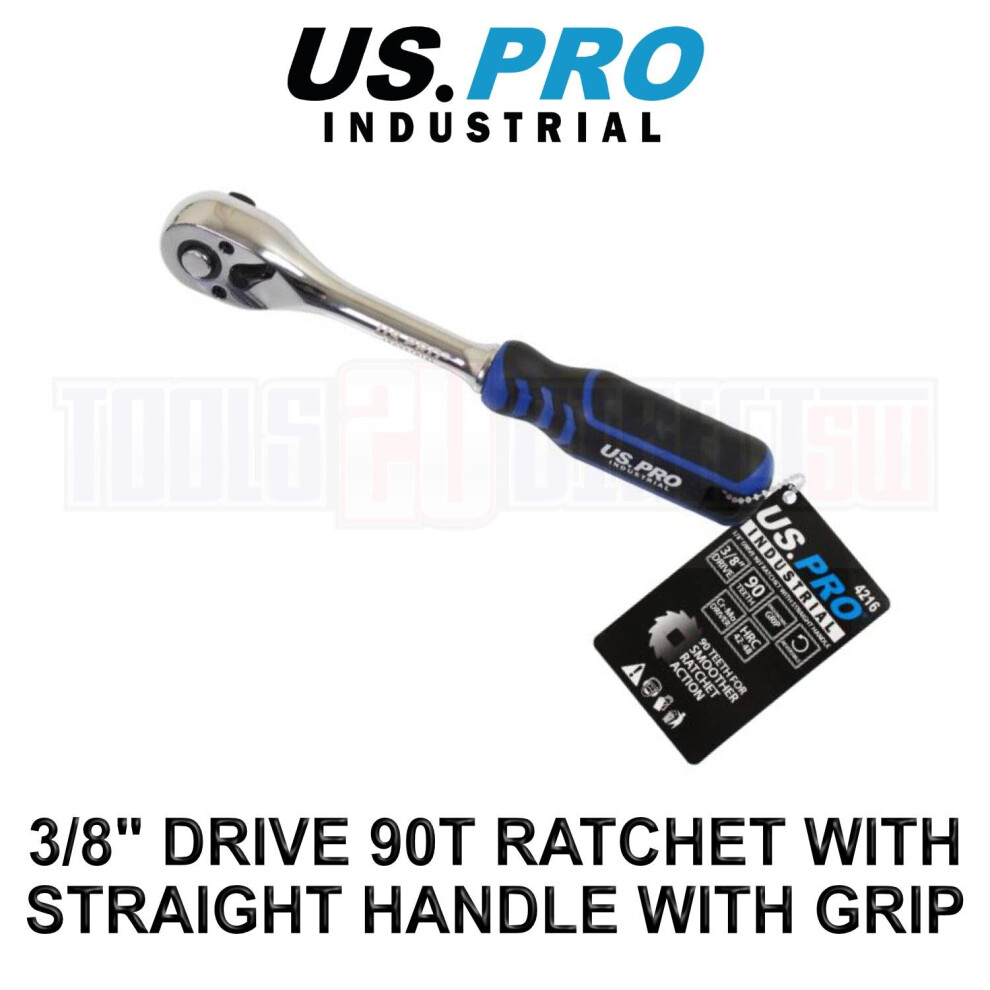 Us Pro Industrial 3/8" Dr 90T Ratchet With Straight Handle With Grip 4216