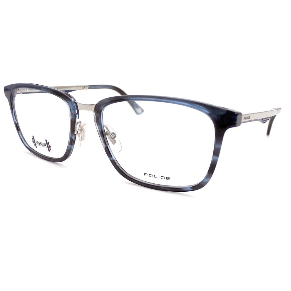 Police Silver/Blue Glasses Frame Blackbird Ti 2 / Striped 52Mm Vpl684 9N4m