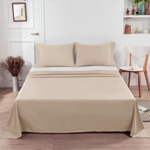 (King, Beige) Flat Sheet Egyptian Cotton Single Double King Size