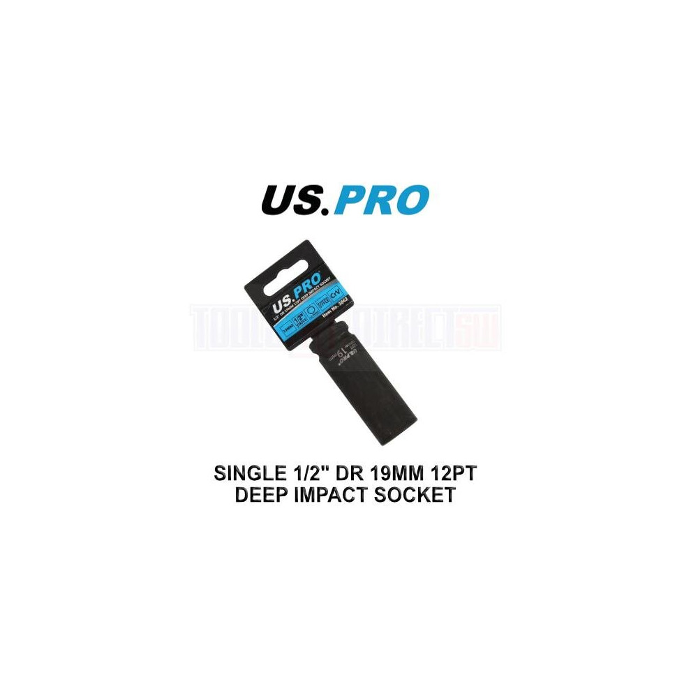 US PRO Tools Single 19MM 1/2 DR 12pt Deep Impact Socket Metric 3862