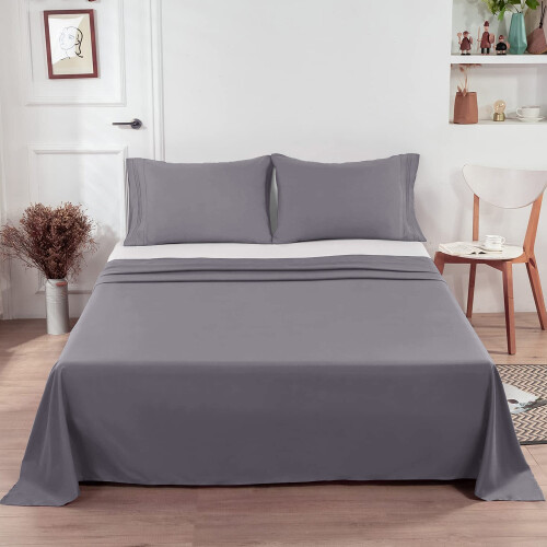 (Double, Grey) Flat Sheet Egyptian Cotton Single Double King Size