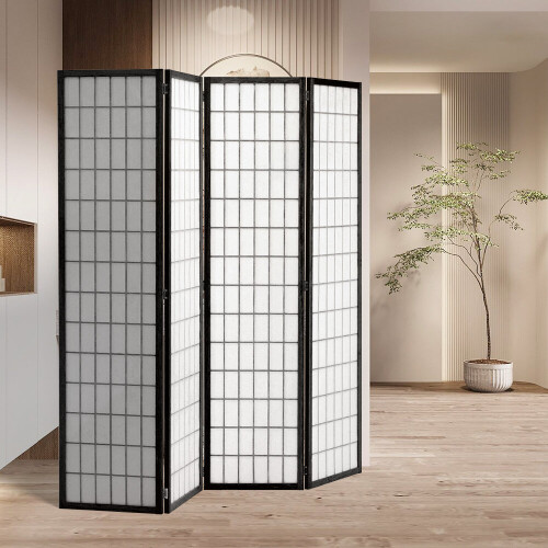 Living And Home (Black) 4-Panel Solid Wood Folding Room Divider Screen 1