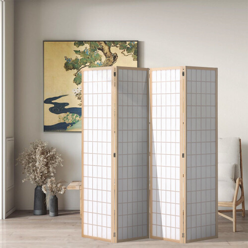 Living And Home (Natural) 4-Panel Solid Wood Folding Room Divider Screen 2