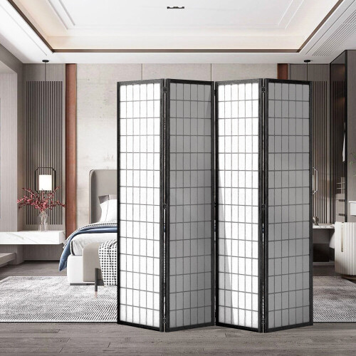 Living And Home (Black) 4-Panel Solid Wood Folding Room Divider Screen 2