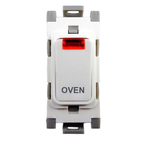 Deta Grid Switch 20 Amp Double Pole with Neon marked 'Oven' (White) on