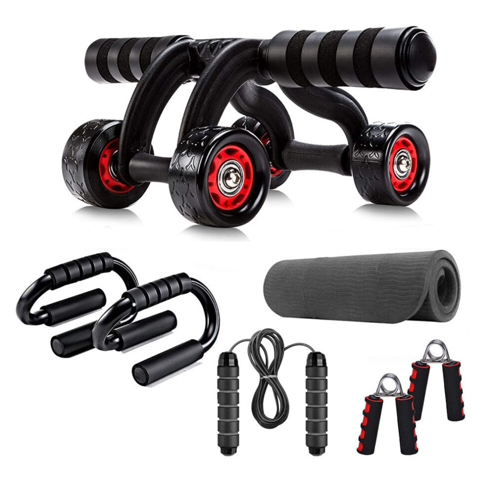 Photos - Ab Wheel  Ab Roller Wheel, 7 In 1 Ab Exercise Wheels Kit with Knee Mat, Jump Rope, Push-Up Bar - Hand Gripper for Men Women(a-Black)