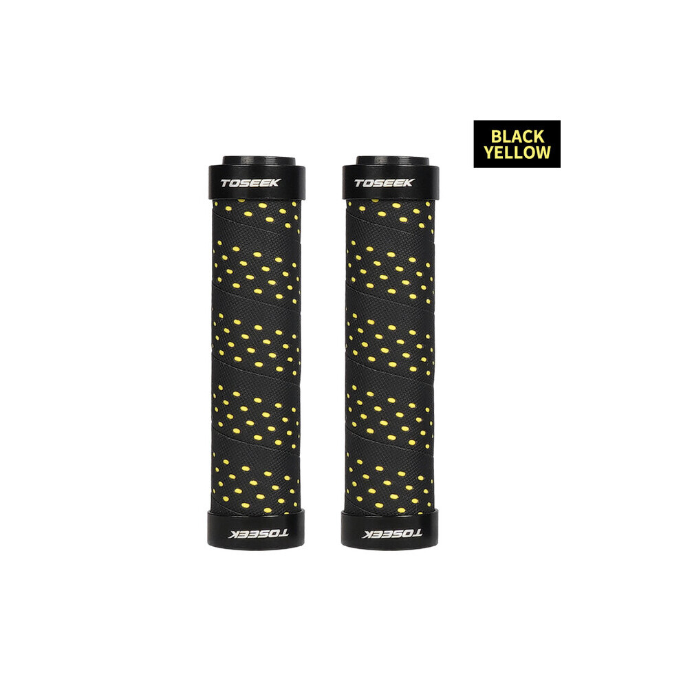 Photos - Grip & Bar End TOSEEK 1 pair MTB Bicycle Grips PU Tape Cover Grips Non-slip Aluminum Double Lock Bicycle Handles MTB Cuffs Mount(a-Yellow)