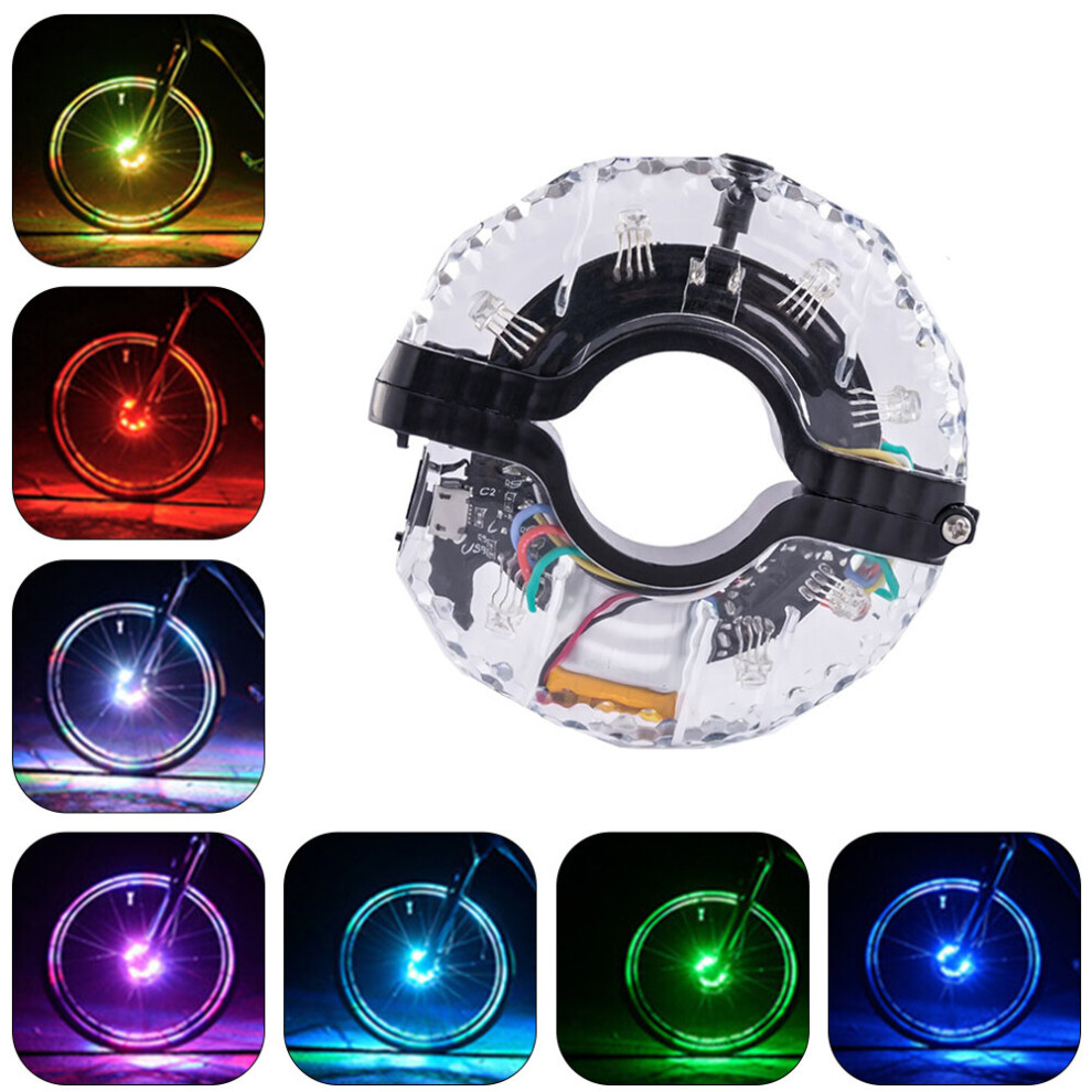 (a-colorful) Colorful LED Rechargeable Bike Wheel Hub Lights Waterproof USB RGB Colorful Bicycle Spoke Lights LED Cycling Lamp Wheel Lights