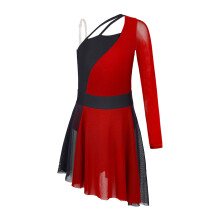 (a-Burgundy 12) Kids Girls Ballet Dance Dress One Shoulder Roller Skate Figure Ice Skating Dress Lyrical Dancing Show Stage Performance Costume