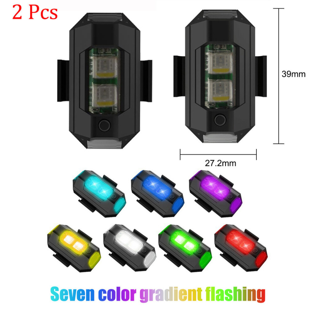 (A-2Pcs) Mini Led Aircraft Strobe S Motorcycle Anti-Collision Warning With Usb Charging 7 Colors Turn Signal Indicator Light 4854615624443