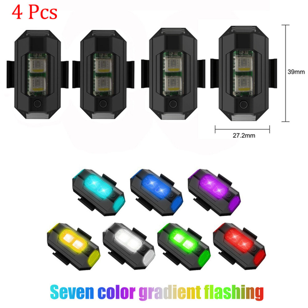 (A-4Pcs) Mini Led Aircraft Strobe S Motorcycle Anti-Collision Warning With Usb Charging 7 Colors Turn Signal Indicator Light 4854615624450