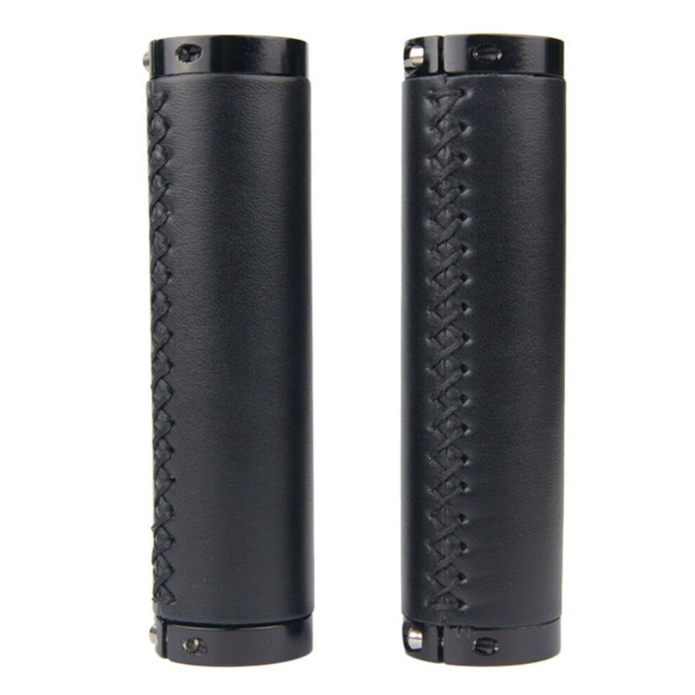 Photos - Grip & Bar End  MTB Cowhide Grip Bike Retro Bicycle Handle Grips Bicycle Handlebar PU Leather Steering Wheel Bicycle Lock on V(a-220 Black)