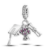 (a-KTC122) 925 Sterling Silver Pink Ballet Skates Shoes Pendant Heart Charms Fit Original Pandora Necklace Bracelet Jewelry Making Women
