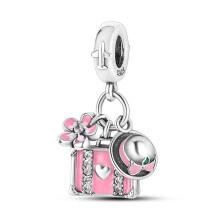 (a-KTC355) 925 Sterling Silver Pink Ballet Skates Shoes Pendant Heart Charms Fit Original Pandora Necklace Bracelet Jewelry Making Women