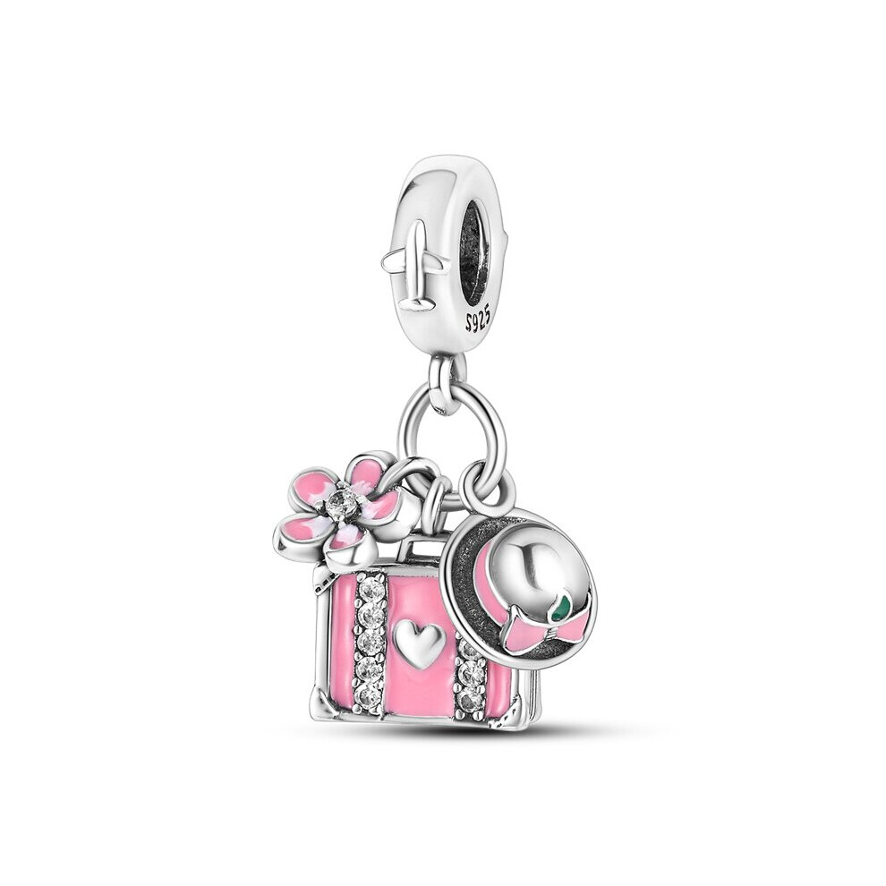 (a-KTC355) 925 Sterling Silver Pink Ballet Skates Shoes Pendant Heart Charms Fit Original Pandora Necklace Bracelet Jewelry Making Women