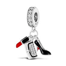 (a-KTC087) 925 Sterling Silver Pink Ballet Skates Shoes Pendant Heart Charms Fit Original Pandora Necklace Bracelet Jewelry Making Women