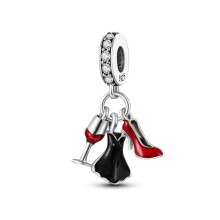 (a-KTC292) 925 Sterling Silver Pink Ballet Skates Shoes Pendant Heart Charms Fit Original Pandora Necklace Bracelet Jewelry Making Women