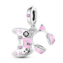 (a-KTC543) 925 Sterling Silver Pink Ballet Skates Shoes Pendant Heart Charms Fit Original Pandora Necklace Bracelet Jewelry Making Women