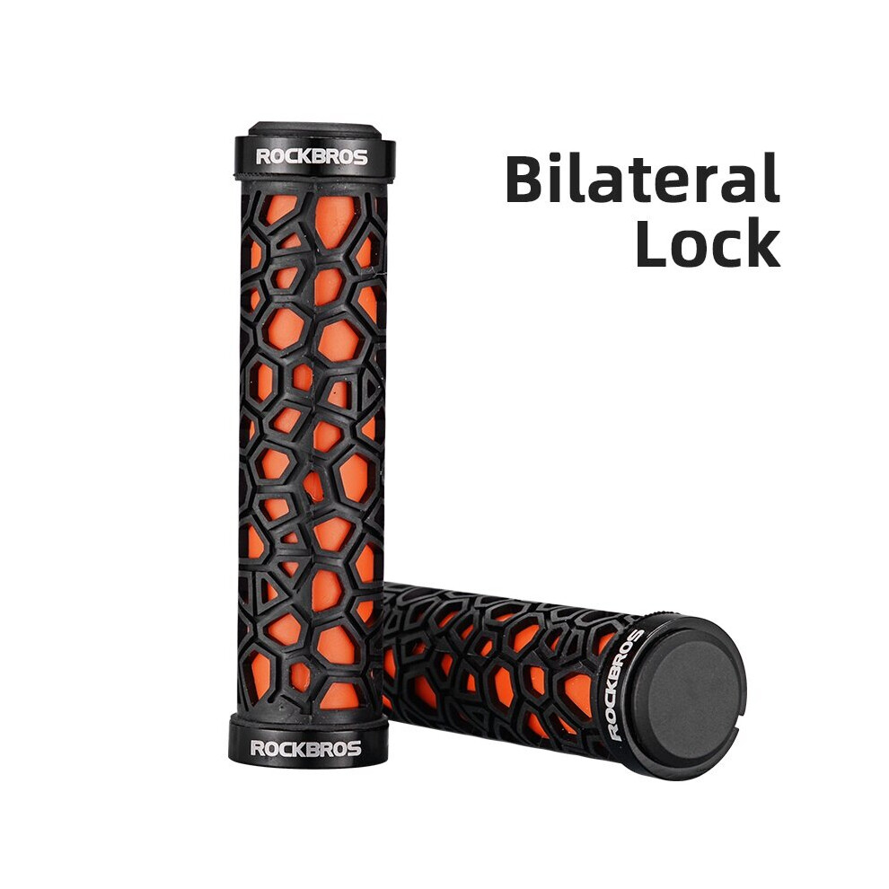 Photos - Grip & Bar End  ROCKBROS MTB Handle Anti-skid Bicycle Grips PE Rubber Cycling Handlebar Ultralight Aluminum Alloy Handlebar BM(a-3D orange)