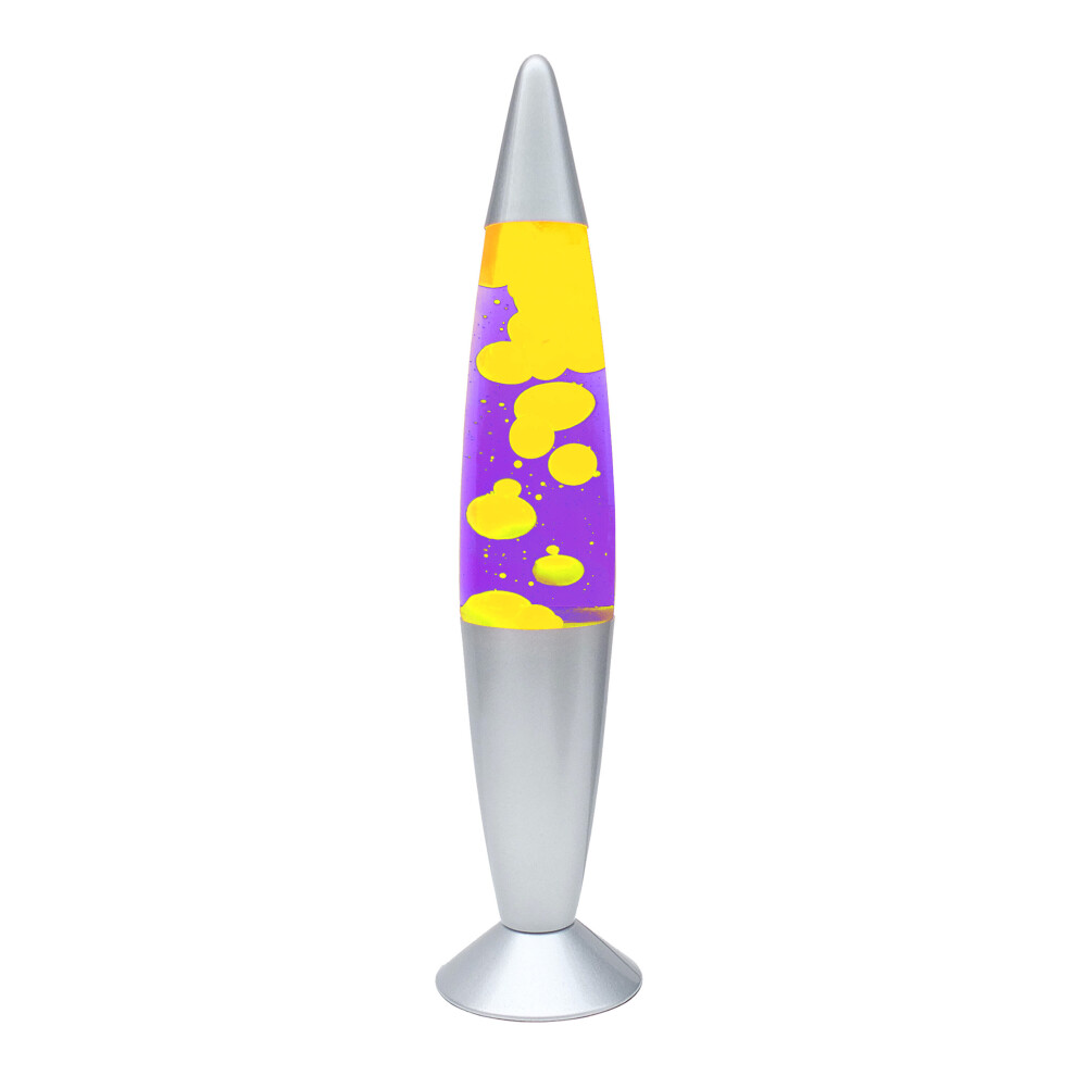 Global Gizmos 48809 Purple and Yellow Lava Lamp / Silver Base Colour / Retro Nostalgia / Relaxing Mood Light / 16 Inch Height