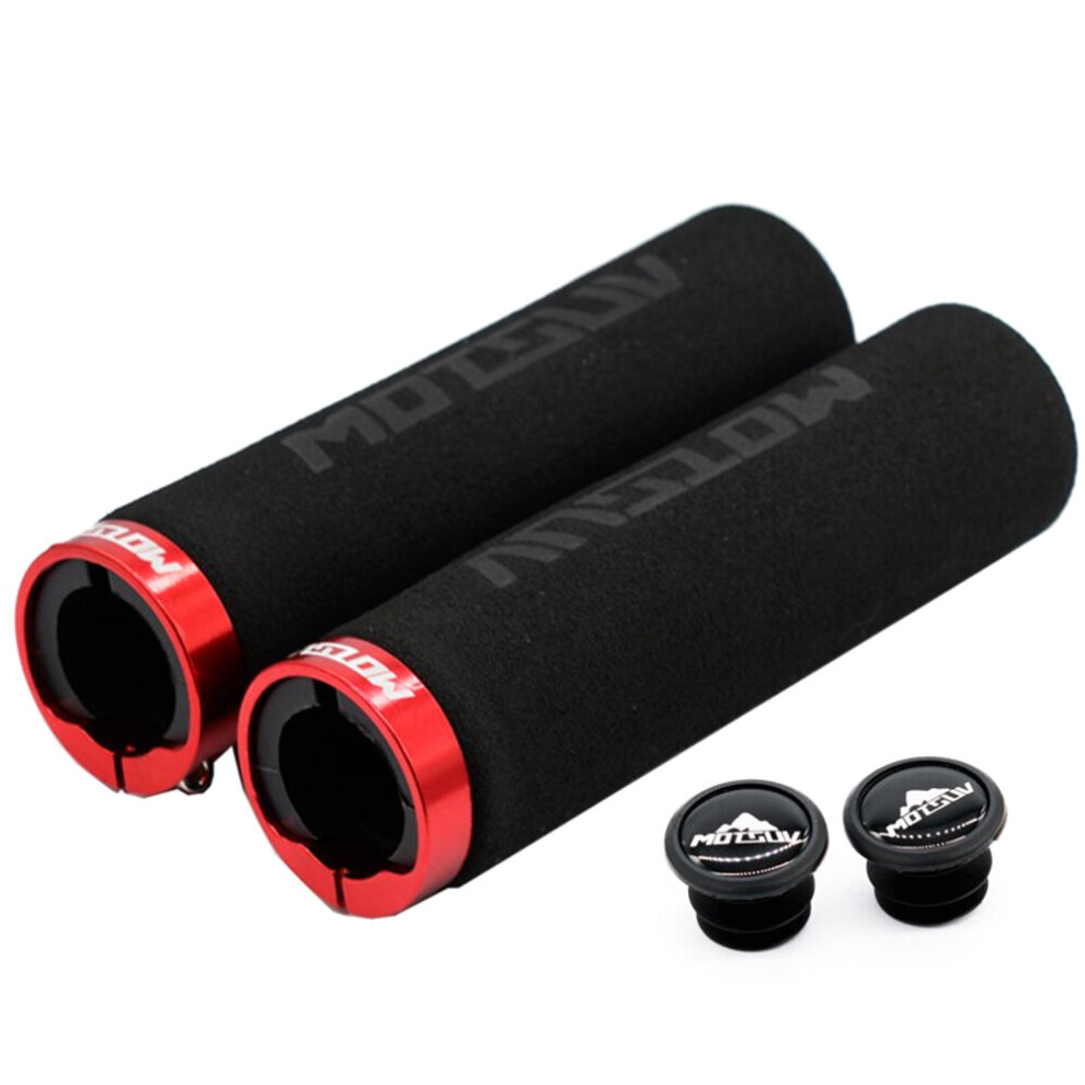 Photos - Grip & Bar End  MTB Bike Handlebar Cover Grips Soft Sponge Bicycle Locking Handle Grip Anti-skid Ultraight Lock Bar End Cap Pl(a-Black Red)