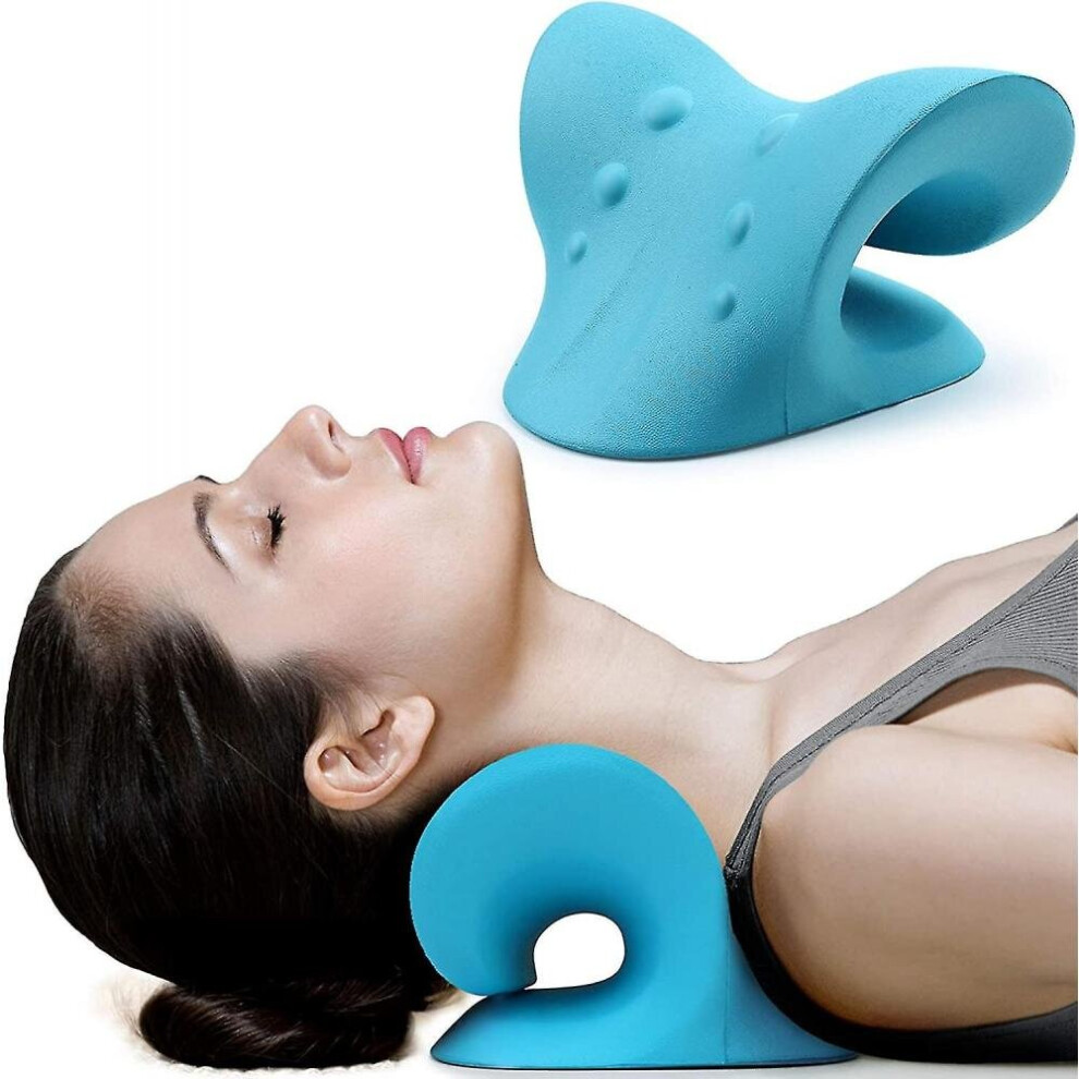 Neck And Shoulder Relaxer, Cervical Traction Device For Pain Relief And Cervical Spine Alignment, Chiropractic Pillow Neck Stretcher(blue)