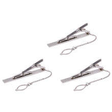 Lot de 3 barrettes de fermoir à cravate standard en acier inoxydable chromé de couleur argent uni pour homme de 6 cm