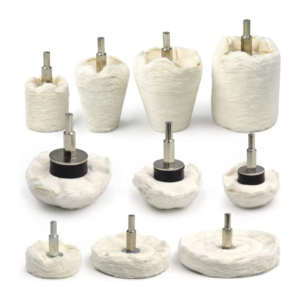 10 Pcs Drill Bit Polish,Flannel Polish, Hybrid Polishing Head Kit with Shaft for Auto Wheels Cleaning and Polishing 