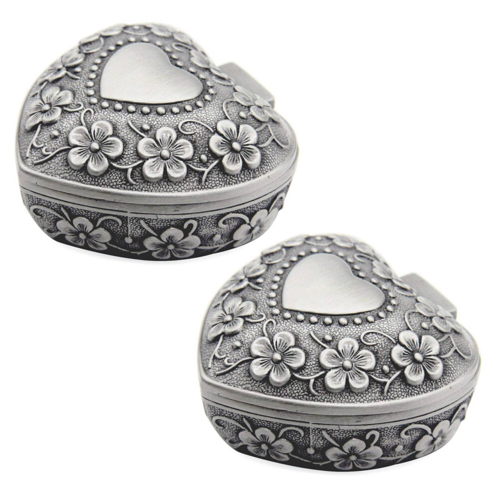 Lot de 2 boîtes à bijoux classiques vintage en forme de cur pour bagues, petits bibelots, rangement, coffre, cadeau de Noël, argent