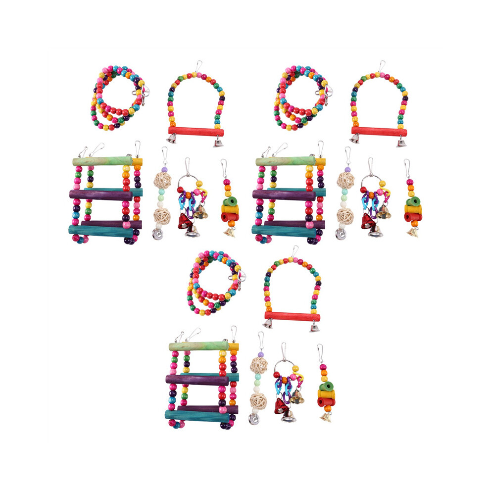 Lot de 18 jouets pour oiseaux et perroquets, balançoire colorée à mâcher, hamac suspendu, clochette, jouets d'escalade pour animaux de compagnie