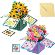 Lot de 2 cartes pop-up en forme de fleur de tournesol pour la fête des mères, enveloppe de bouquet 3D pour la fête des mères, cadeaux pour maman