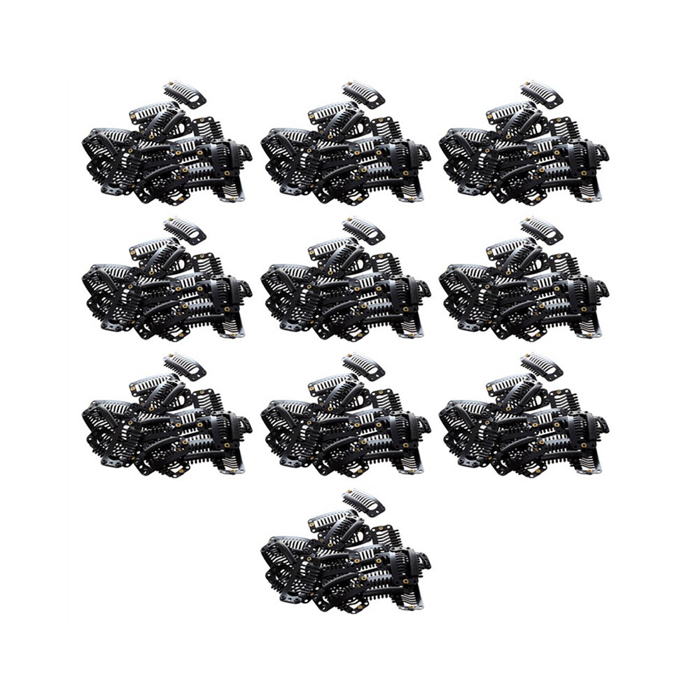 Tlily 200Pcs Black Nine-Tooth Clip For Hair Extension Snap Clip For Diy Use(Black)32Mm L