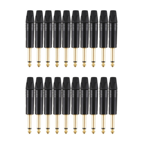 Gold Plating 20Pcs Plug Mono Professional 2 Pole 6.35 Mm 6.5Mm Stereo Plug 6.35Mm Black