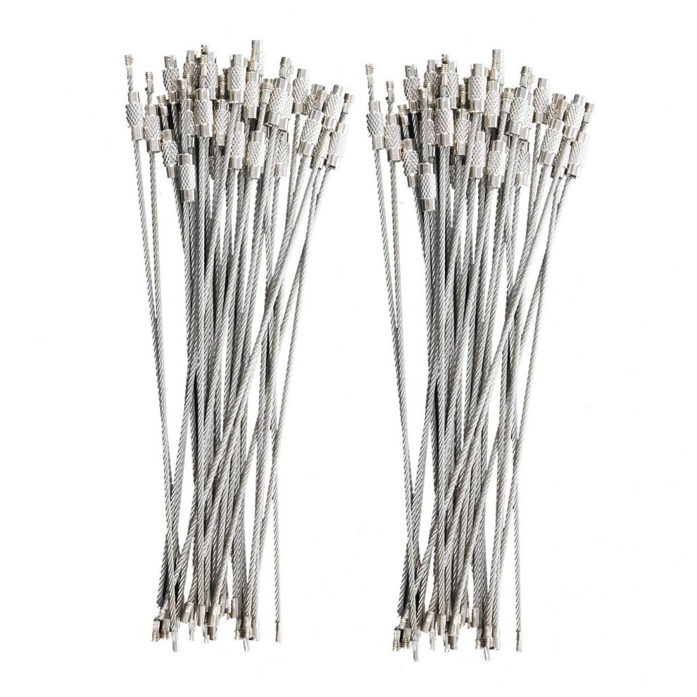 60Pcs Stainless Steel Screw Locking Wire Keychain Cable Key Rings Outdoor Accessory